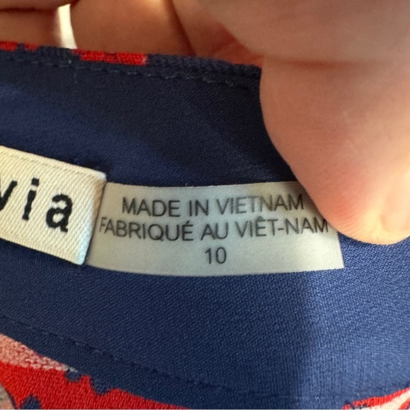 ALICE + OLIVIA Michiko Pintuck Daisy Print Pants Navy/Red Size 10 - Picture 9 of 11